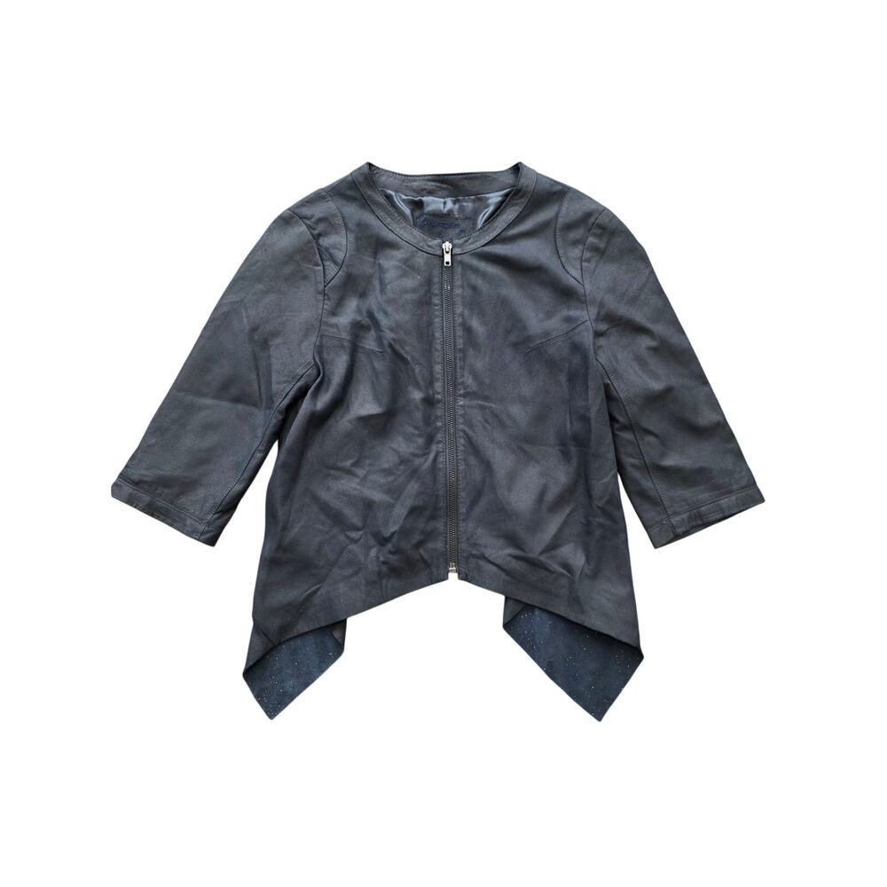 My Tribe Leather Cropped Full Zip Jacket Asymmetric Hem Small